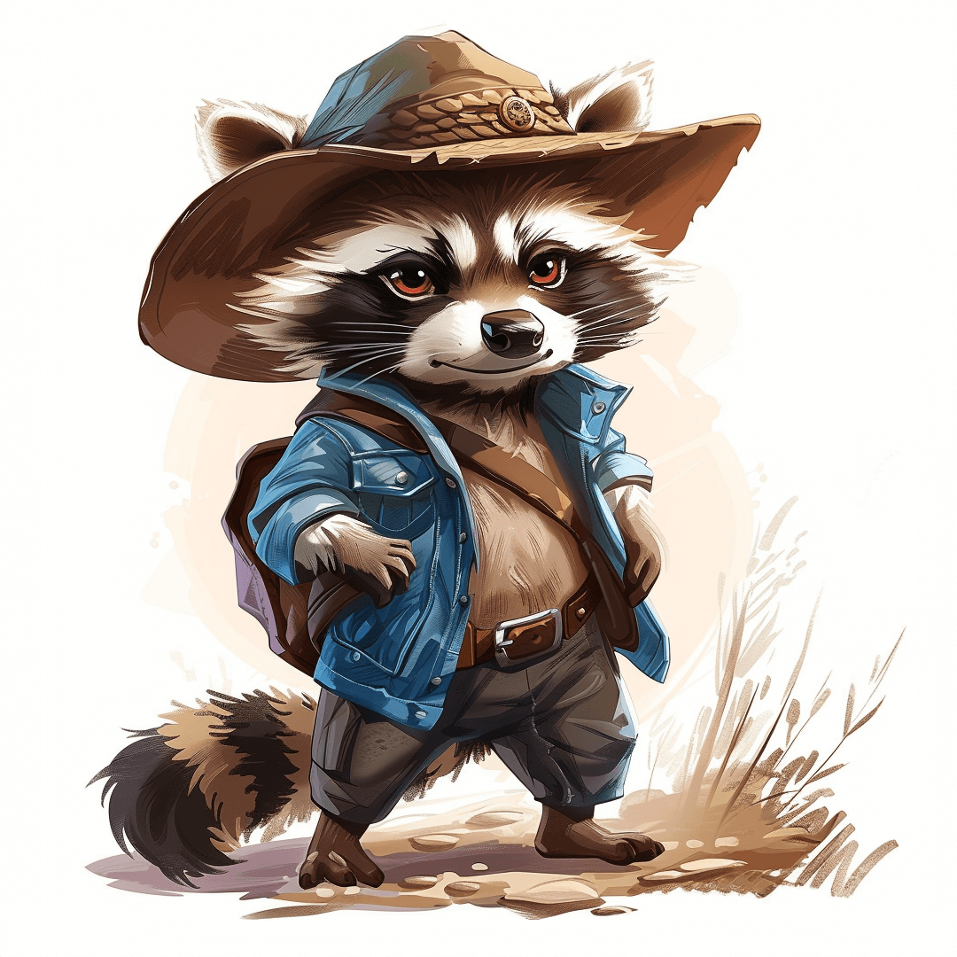 Foto van een Wasbeer in een Safari outfit