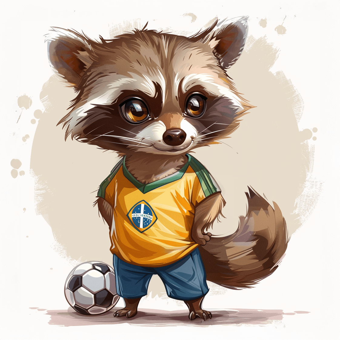 Foto van een Wasbeer in een Braziliaanse voetbal tenue